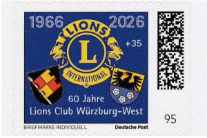 Lions Briefmarke anl. 60 jähriges Charterjubiläum des Lions Clubs Würzburg West